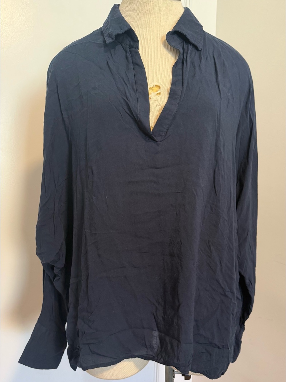 Nation LTD Navy V-Neck Collared Tunic Blouse OS